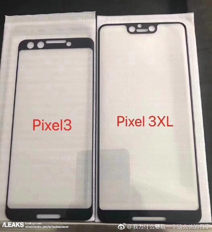 据传是 Pixel 3 和 Pixel 3XL 前面板，图源：微博