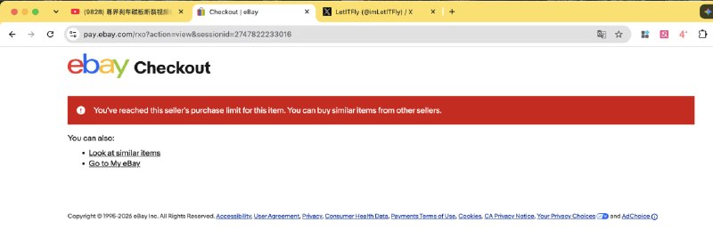 糟糕，我已经没法帮群友买三刀卡了wYou've reached this seller's purchase limit for this item. You can buy similar items from other sellers.您已达到该商品在此卖家处的购买限制