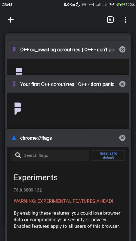 Chrome for Android 76.0.3809.132 可以在 chrome://flags 中开启 Dark Mode