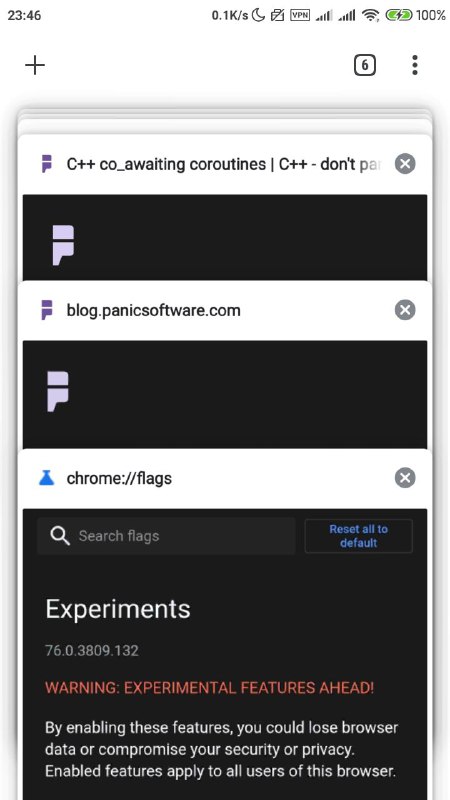 Chrome for Android 76.0.3809.132 可以在 chrome://flags 中开启 Dark Mode