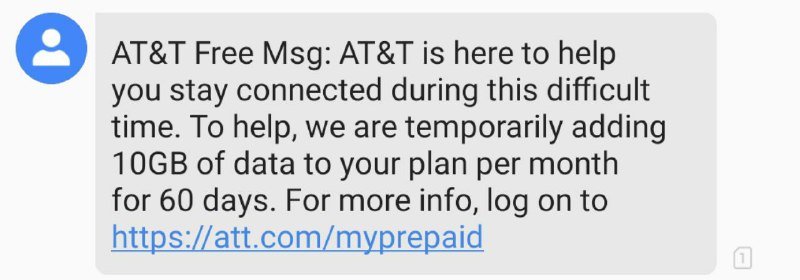 由于疫情爆发，AT&T 向现有用户每月赠送 10G 数据流量，持续两个月