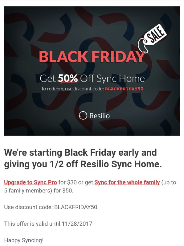Resilio Sync 進行黑色星期五優惠了