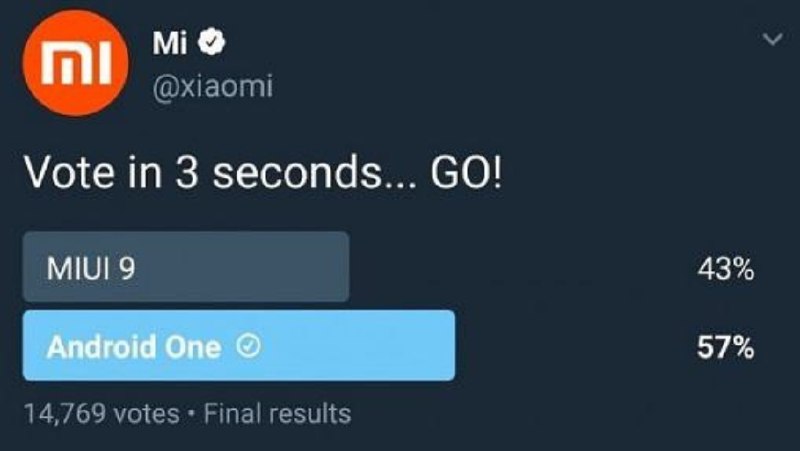 早前小米官方 Twitter 做了一個調查，詢問用戶喜歡 MIUI 9 還是 Android One 原生