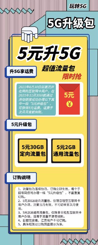 电信也整活了但是日租卡(爽卡和米粉卡？)只能开5块钱 30 GB 的定向流量另外也不知道这个所谓的“升级包”能不能让 5G 的网速达到 500Mbps  以上