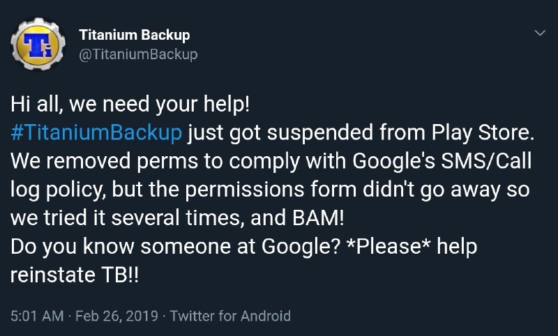 Titanium Backup (鈦備份) 今天在 Play Store 被下架了