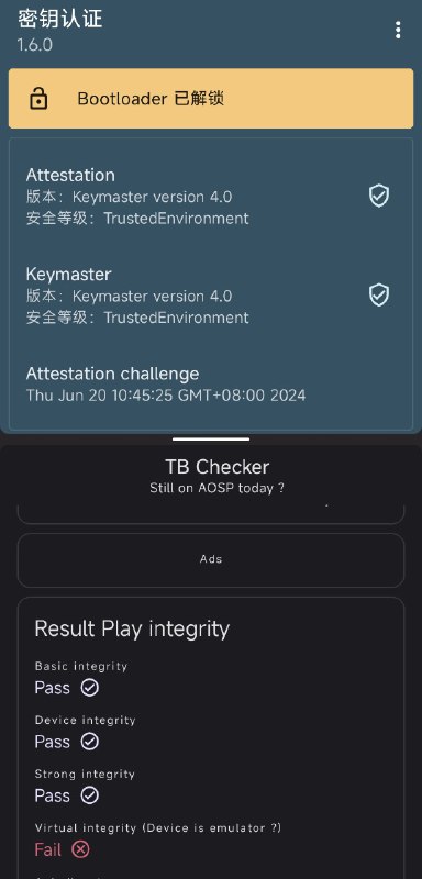 Play Integrity Fix 出了 v16 版本，支持 Play Integrity STRONG 验证级别，之前普遍认为由于涉及到 TEE 交互此类 Play Integrity 绕过模块仅能达到 DEVICE 验证级别频道主的设备测试通过，需要注意此方法仍需可用的 TEE，所以像 OnePlus 等这种解锁即屏蔽 TEE 的设备将无法使用隔壁说是密钥泄露了