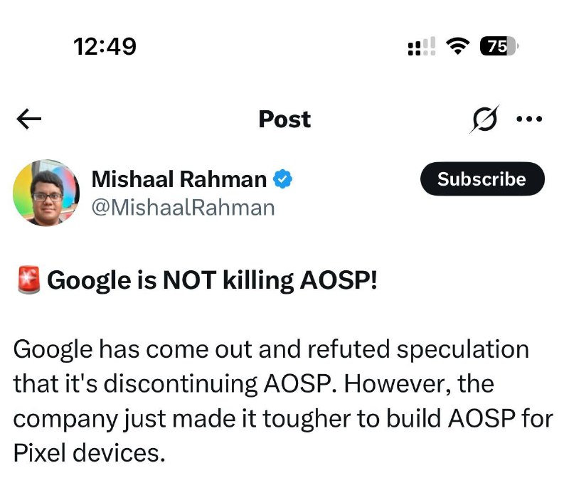 Google 没有杀死 AOSP，他们只是不再希望把 Pixel 作为 AOSP 的首选适配机型，加大了为 Pixel 构建自定义 ROM 的难度所以你的意思是，他们杀死了 Pixel？虽然 Pixel 难道不是自从换用 Samsung Exynos 的那一刻就已经死了吗