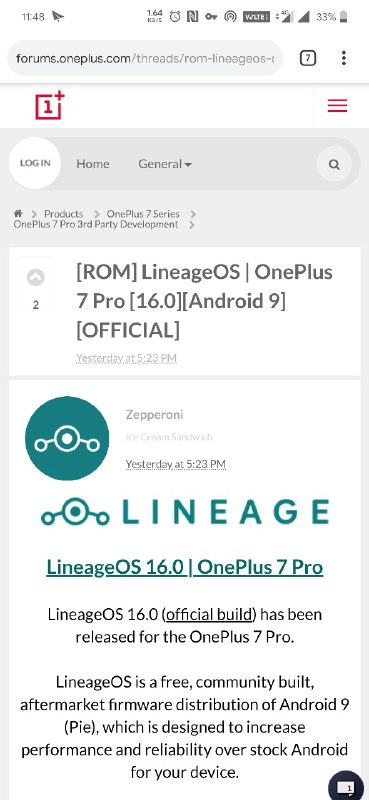 #News 一加7Pro LineageOS 正式发布🌚